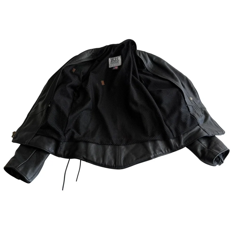 Fox Creek EUC Made‎ in USA Classic Black Motorcycle Jacket II Biker Moto men 44